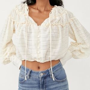 Free People Ivory Hailey Crop Long Sleeve Blouse S NWT